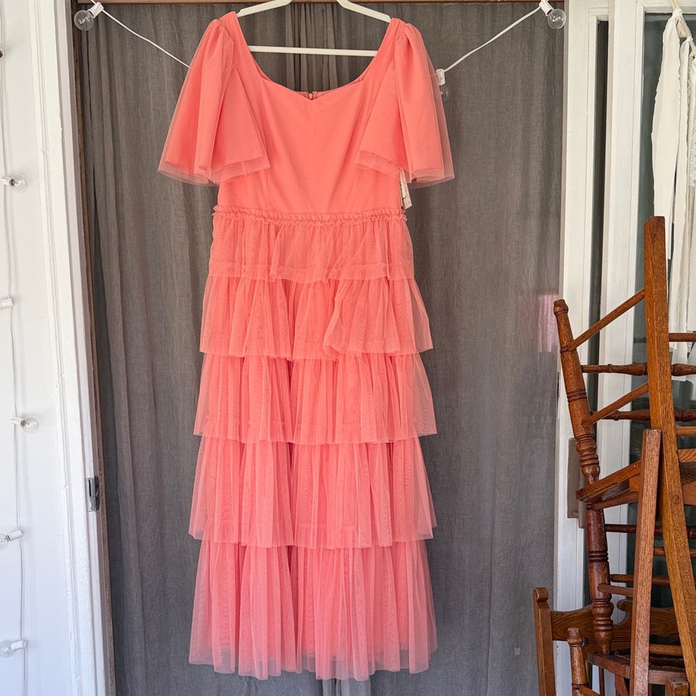 Women's Coral Tiered Tulle Dress